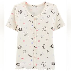 Girls Faux Button-Up Ribbed Short Sleeve Tee Astrology Print Size 5